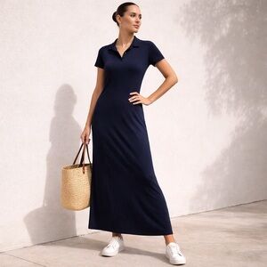 Lauren Ralph Lauren Navy Polo Maxi Dress Short Sleeve Collared Knit Dress Size S